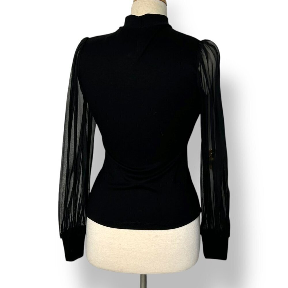 NWT Lola & Sophie Camille Twisted Neck Blouse Silk Chiffon Sleeves Black Sz XS - Picture 4 of 8